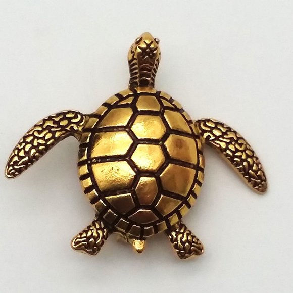 Turtle Brooch Gold Metal Pin Stylish Sea Glam Fashion Tortoise Accessory Jewely - Picture 2 of 4